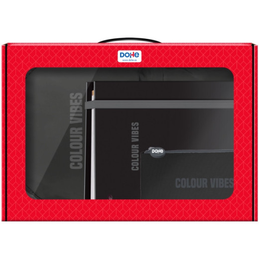 Dohe Colour Vibes Pack de Mochila + Carpeta A4 Recambio + Portatodo Triple - Todo en un Maletin Perfecto para Regalo - Color Negro