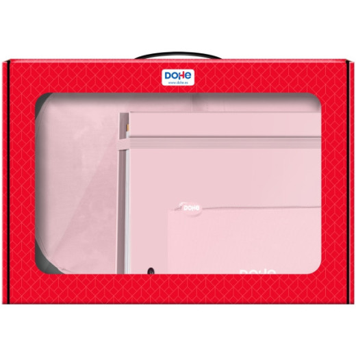 Dohe Serenity Pack de Mochila + Carpeta A4 Recambio + Portatodo Triple - Todo en un Maletin Perfecto para Regalo - Color Rosa