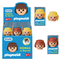 Dohe Playmobil Expositor de 24 Gomas de Borrar - Fabricadas en PVC - Con Forma de los Muñecos Playmobil