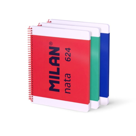 Milan Nata 624 Pack de 3 Cuadernos Espiral Formato A4 Pautado 7mm - 80 Hojas de 95 gr/m2 - Microperforado