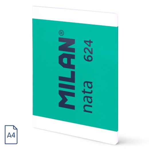 Milan Nata 624 Libreta Encolada Formato A4 Cuadricula 5x5mm - 48 Hojas de 95 gr/m2 - Microperforado - Color Verde