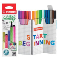 Stabilo Pen 68 Pack de 18 Rotuladores de Punta de Fibra - Trazo de 1mm aprox. - Tinta con Base de Agua - Colores Surtidos