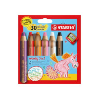 Stabilo Woody 3 en 1 30º Aniversario Unicornio Pack de 6 Lapices de Colores + Sacapuntas - Lapiz de Color