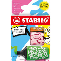 Stabilo Boss Mini by Snooze One Pack de 3 Mini Marcadores Fluorescentes - Trazo entre 2 y 5mm - Tinta con Base de Agua - Antisecado - Colores Surtidos