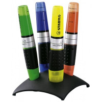 Stabilo Luminator Set de Escritorio con 4 Marcadores Fluorescentes - Mayor Suministro de Tinta - Zona de Agarre - Trazo entre 2 y 5mm - Colores Verde