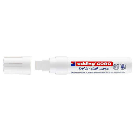 Edding 4090 Rotulador de Tiza Liquida - Punta Biselada - Trazo entre 4 y 15mm - Olor Neutro - Color Blanco