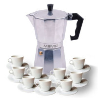Muvip MV0602 Cafetera de Aluminio - Capacidad 9 Tazas - Mango Ergonomico - Antiadherente - Apta para Placas Electricas