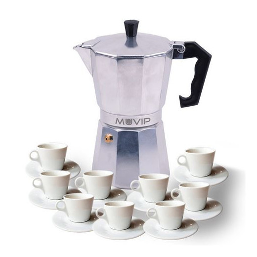 Muvip MV0602 Cafetera de Aluminio - Capacidad 9 Tazas - Mango Ergonomico - Antiadherente - Apta para Placas Electricas
