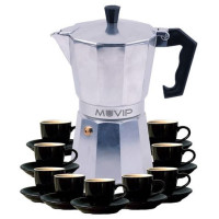 Muvip MV0605 Cafetera de Aluminio - Capacidad 9 Tazas - Mango de Baquelita Termoresistente Ergonomico - Apta para Placas Electricas