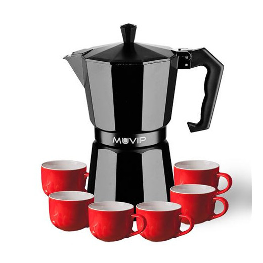 Muvip MV0607 Cafetera de Aluminio - Capacidad 6 Tazas - Mango Ergonomico - Antiadherente - Apta para Placas Electricas