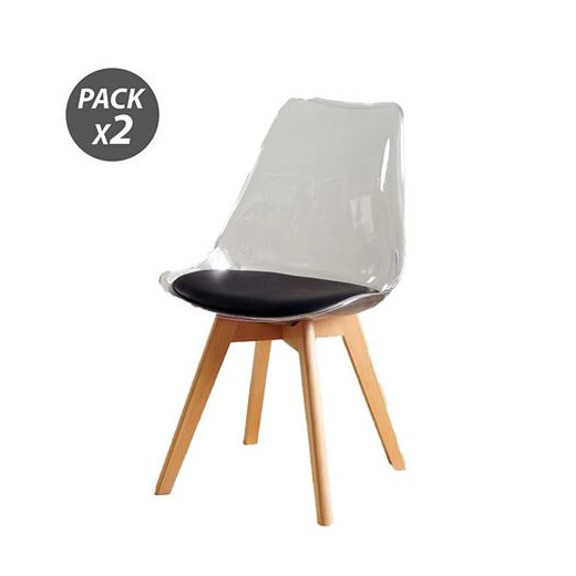 Muvip Pack 2 Sillas Design D1000 - Patas Macizas de Madera - Cojin Acolchado en la Base - Color Blanco/Negro