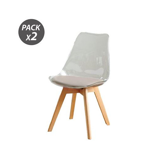Muvip Pack 2 Sillas Design D1000 - Patas Macizas de Madera - Cojin Acolchado en la Base - Color Blanco/Marron