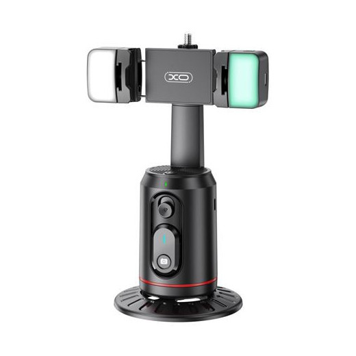 XO SS16LED Soporte Sobremesa para Smartphone - Seguimiento y Reconocimiento Facial - Motorizado 360º - Iluminacion LED - Control por Gestos - Bluetooth - Color Negro
