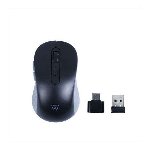 Ewent EW3204 Raton Inalambrico USB 1600dpi - 6 Botones - Receptor USB-A y USB-C - Uso Ambidiestro - Color Negro/Gris