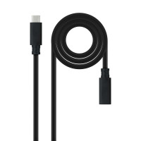 Nanocable Cable Prolongador USB-C 3.2 Macho a USB-C 3.2 Hembra - Gen2x2 20Gbp - 100W 5A - 4K 60Hz - 0.5 Metros - Color Negro