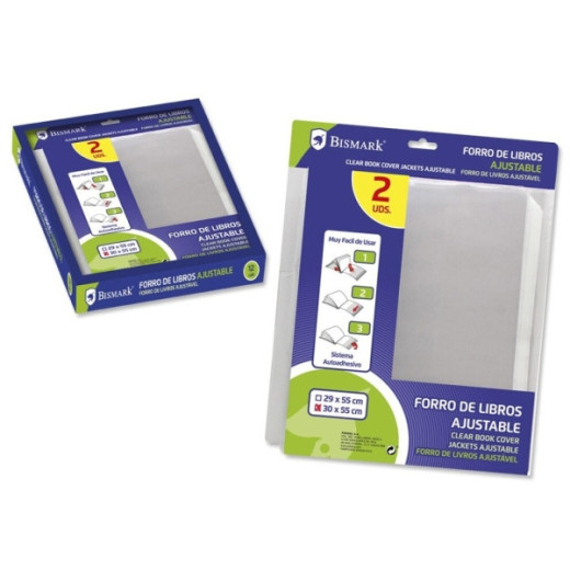 Bismark Pack de 2 Forros para Libros 300mm de Polipropileno - Solapa Ajustable - Facil Forrado en 3 Pasos - Sin Necesidad de Cortar ni Usar Cinta Adhesiva - Transparente