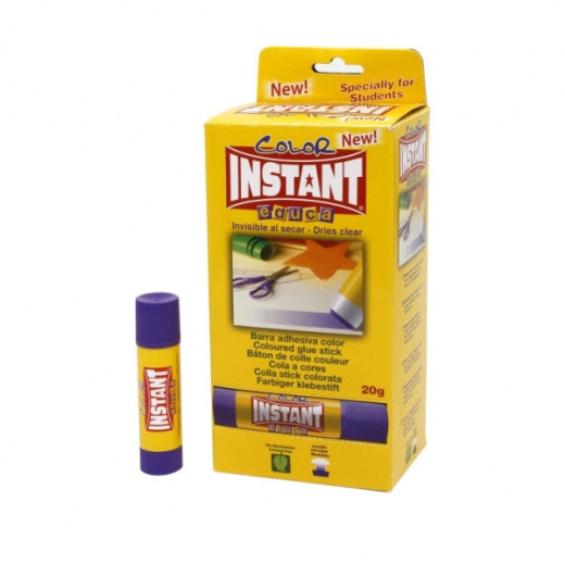 Instant Color Educa Barra de Pegamento 20grs - Apto para Uso Infantil y/o Domestico - Lavable - Sin Disolventes - Color Lila