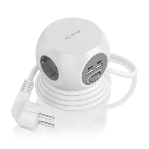 Aisens Regleta de Enchufes Sobremesa Multifuncion con 3 Tomas + 2xUSB-C - 2xUSB-A - 1.4m - Color Blanco