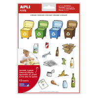 Apli Pack de 276 Gomets con Tematica El Reciclaje - Adhesivo Removible - Ilustraciones Divertidas - Ideal para Escuelas - 100% Reciclables