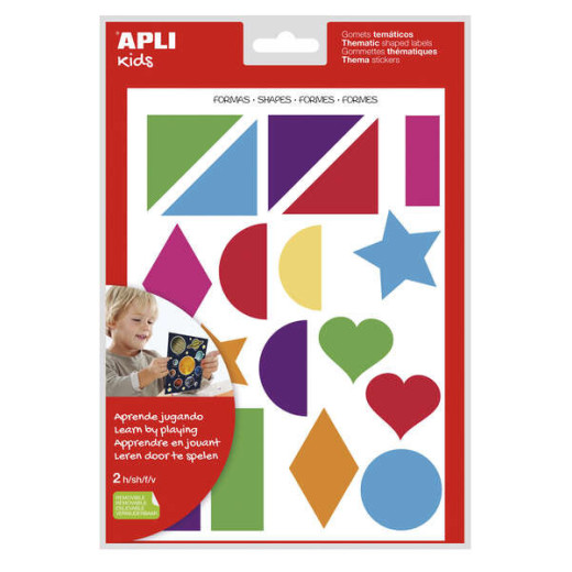 Apli Gomets Tematicos Formas Geometricas xL - 2 Hojas A4 (64 Gomets) - Desarrollados con Educadores - Adhesivo Removible - Tamaño xL sin Borde - Adhesivo Base Agua - Libre de Disolventes - Colorido