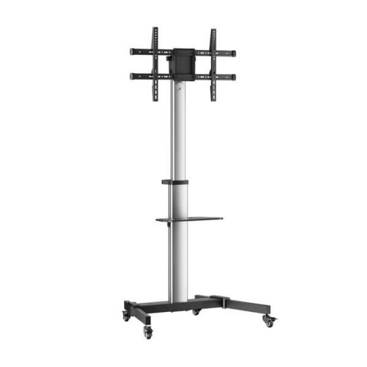 Aisens Soporte de Suelo con Rueda - Bandeja para DVD para Monitor/TV 50Kg de 37-86" - Color Negro/Plata