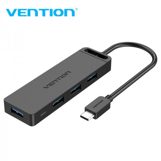 Vention HUB 5 en 1 USB-C a 4xUSB 3.0 con Alimentacion - 1m - Color Negro