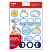 Apli Bolsa de Gomets Tematicos el Tiempo - 51 Gomets en 3 Hojas - Adhesivo Removible - Desarrollados con Educadores - Adhesivo Base Agua - Libre de Disolventes - Divertidas Ilustraciones - Enriquece Vocabulario - Habilidades Motoras - Coloridos