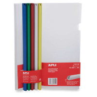 Apli Encuadernadores Deslizantes en Colores Surtidos 10x297mm con Funda Transparente - Ranura para Facil Insercion de Hojas - Pack de 5 con Capacidad de 100 Hojas