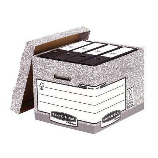 Fellowes Bankers Box Contenedor de Archivos - Montaje Automatico Fastfold - Carton Reciclado Certificacion FSC - Color Gris