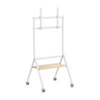 Aisens Soporte de Suelo ECO con Rueda - 1 Bandeja para Pantalla Interactiva/TV 80kg de 37-86 - Color Blanco/Madera