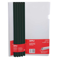 Apli Pack de 5 Encuadernadores Deslizantes 10 x 297mm con Funda Transparente - Ranura para Facil Insercion de Hojas - Capacidad para 100 Hojas - Color Negro