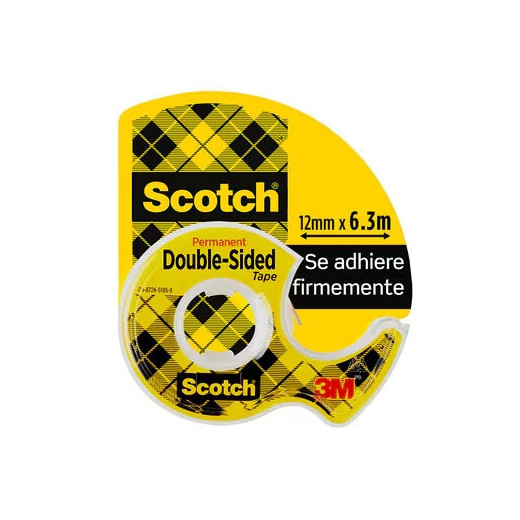 Scotch Cinta Adhesiva de Doble Cara en Dispensador 12mmx6.3m - Adhesivo Permanente - Multiples Usos - Practico Dispensador - 7100150066