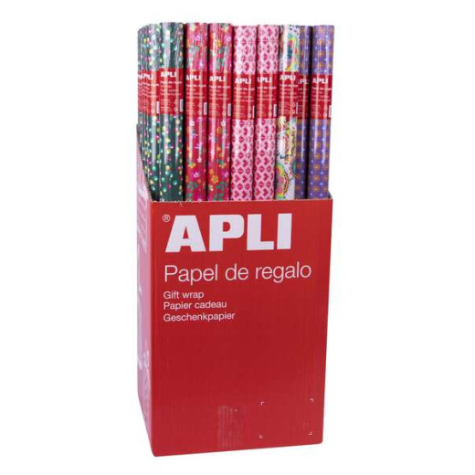 Apli Expositor de 55 Rollos de Papel Regalo Tendance - 11 Rollos por Color - Medidas del Rollo 0.70x2m - 5 Diseños