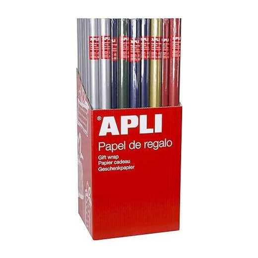 Apli Expositor de 55 Rollos de Papel Regalo Kraft - 11 Rollos por Color - Medidas del Rollo 0.70x2m - Colores Azul Oscuro