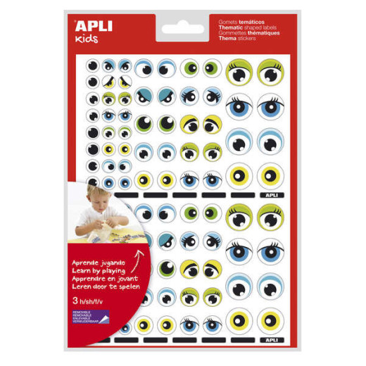 Apli Gomets Tematicos con Ojos - 312 Gomets - Identificacion de Emociones y Expresiones - Desarrollo de Habilidades Motoras - Adhesivo Removible - Adhesivo Base Agua - Libre de Disolventes - Color Azul y Verde