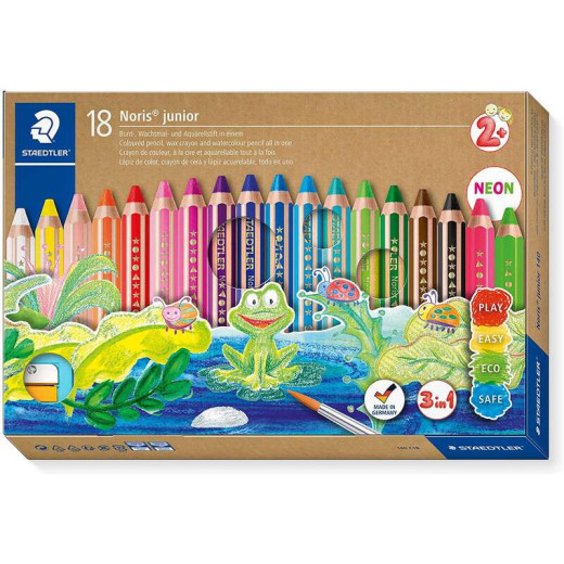 Staedtler Noris Junior Pack de 18 Lapices de Colores Extragruesos + Sacapuntas - 3 en 1