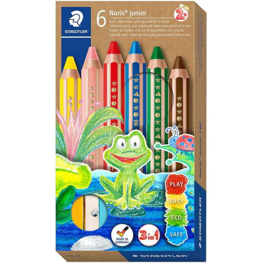 Staedtler Noris Junior Pack de 6 Lapices de Colores Extragruesos + Sacapuntas - 3 en 1