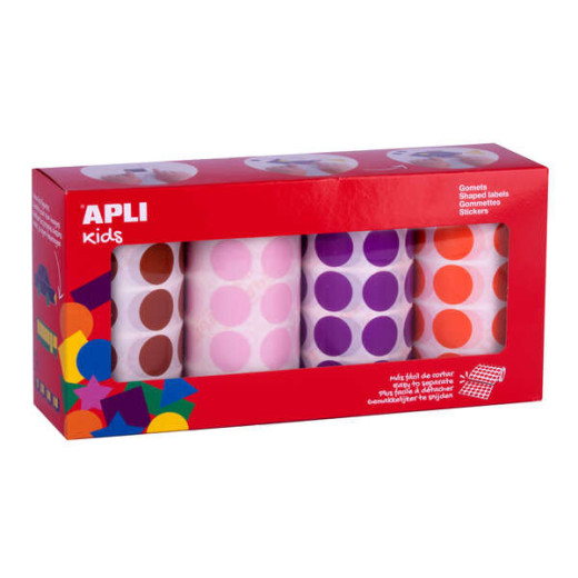 Apli Pack de 4 Rollos de Gomets Redondos Ø 20mm - 1770 Gomets por Rollo - Adhesivo Permanente - 7080 Gomets en Total - Ideales para Escuelas Infantiles - Colores Marron