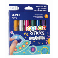 Apli Color Sticks Temperas Solidas - Pack de 6 Unidades de 6g en Colores Metalizados - Acabado Satinado sin Necesidad de Barniz - Secado Rapido en Menos de 3 Minutos - Efecto Cera o Tempera Segun la Presion Ejercida