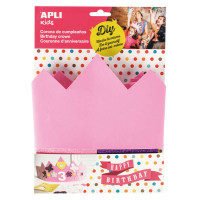 Apli Corona de Goma Eva Rosa con Accesorios - Ajustable a Diferentes Medidas - 10 Numeros Adhesivos - 24 Formas de Goma Eva Adhesiva con Purpurina - Color Rosa