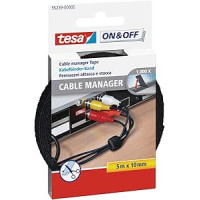 Tesa On & Off Cable Manager Pack de Tira de Velcro 5m x 10mm - Para Organizar Cables - Color Negro