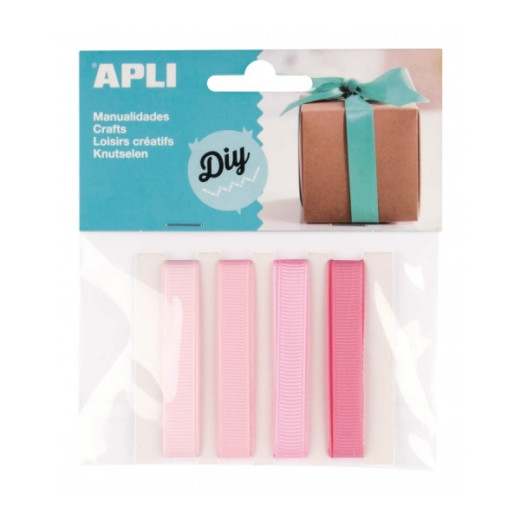 Apli Pack de 4 Cintas de Tela - Ideales para Manualidades - Scrapbooking - Envolver Regalos - Decoraciones para Eventos y Accesorios - Color Rosa