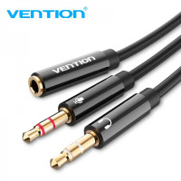 Vention Cable Estereo 2x Jack 3.5 Macho a Jack 3.5 Hembra - 0.3m - Color Negro