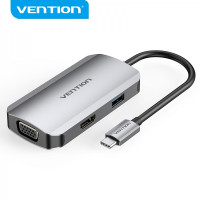 Vention Docking Station 4 en 1 USB-C a HDMI/VGA/USB3.0/PD100W - 0.15m - Color Gris