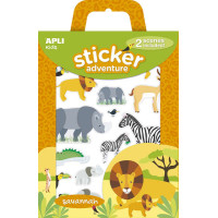 Apli Pack de 34 Pegatinas con Tematica Animales de la Sabana - Incluye 2 Escenarios 45x20cm y 34 Pegatinas - Ideal para Crear Historias y Aventuras