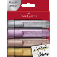 Faber-Castell Textliner 46 Metallic Pack de 4 Marcadores Fluorescentes - Punta Biselada - Trazo entre 1mm y 5mm - Tinta con Base de Agua - Colores Surtidos