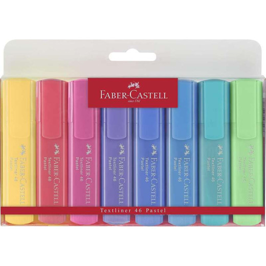Faber-Castell Textliner 46 Pastel Pack de 8 Marcadores Fluorescentes - Punta Biselada - Trazo entre 1mm y 5mm - Tinta con Base de Agua - Colores Surtidos