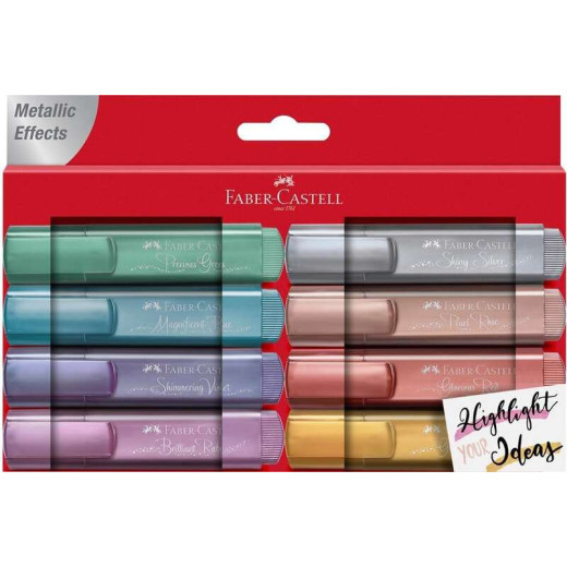 Faber-Castell Textliner 46 Metallic Pack de 8 Marcadores Fluorescentes - Punta Biselada - Trazo entre 1mm y 5mm - Tinta con Base de Agua - Colores Surtidos
