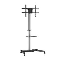 Aisens Soporte de Suelo con Rueda - Bandeja para DVD para Monitor/TV 50Kg de 37-86" - Color Negro/Plata