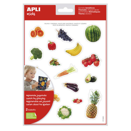 Apli Gomets Tematicos Realistas Alimentos del Huerto - 36 Gomets en 2 Hojas - Imagenes Realistas para Relacionar Alimentos - Adhesivo Removible - Adhesivo Base Agua - Libre de Disolventes - Coloridos